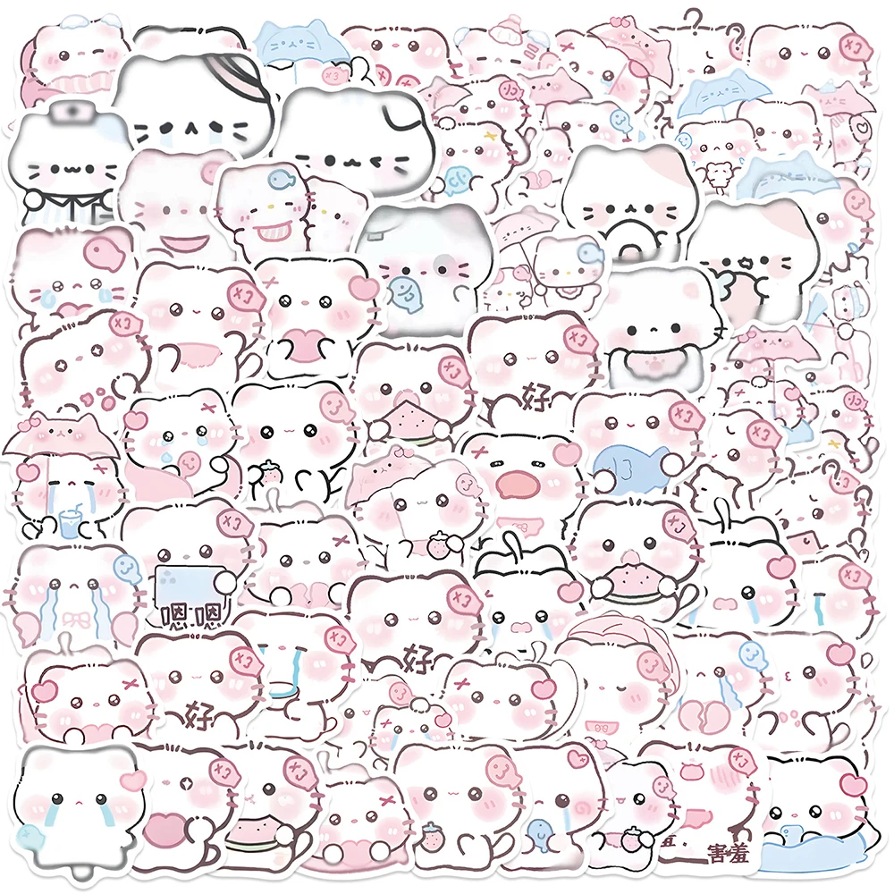 

10/30/64pcs Kawaii Cartoon Pink Little Cat Stickers Kid Decals Toy DIY Skateboard Phone Laptop Aesthetic Cute Decoration Sticker