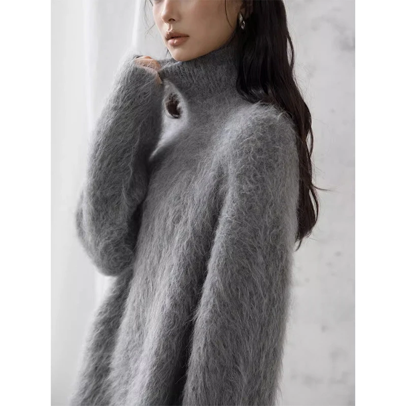 

Mohair turtleneck Women's Autumn/Winter 2024 new slouchy thickened short mink knit top