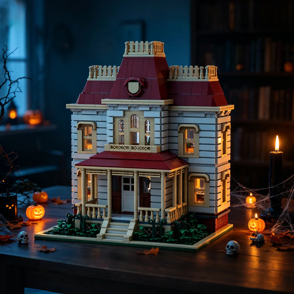 MOC Horror Movie Psycho House Bricks Norman Bates Horror House Architecture Building Blocks Model Assembly Toys Adult DIY Gifts