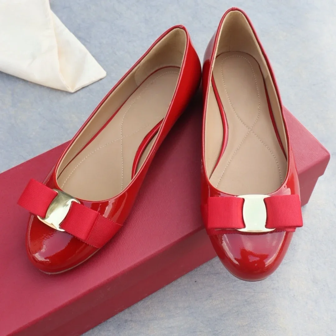

Seasonal Clearance Luxury Brand Women's Leather Shoes Bow Flats Mary Janes Low-heeled Loafers Casual Shoes 1cm Heel Holiday Gift
