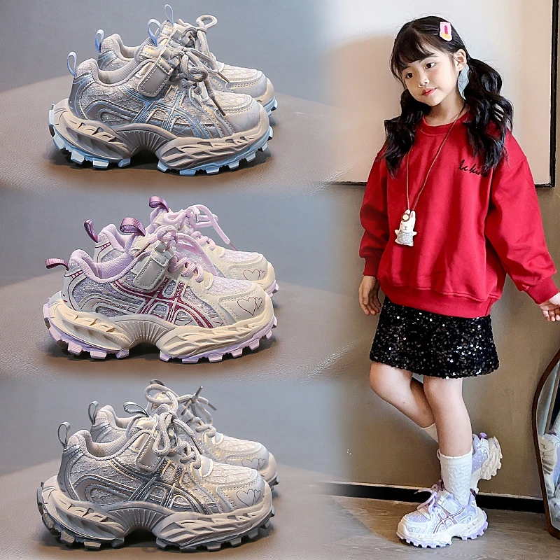 

Girls Sneakers 3-18 Years Old Light Purple Mesh Breathable Boys Girls Single Shoes Four Seasons Blue Soft Kids Casual Shoes