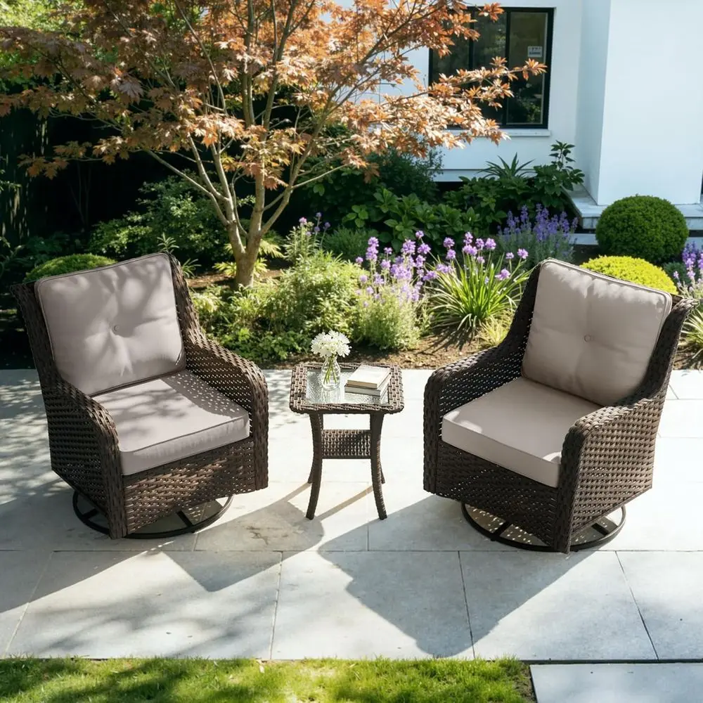 

All-Weather Wicker Swivel Rocker Patio Furniture Set with Side Table and Cushions