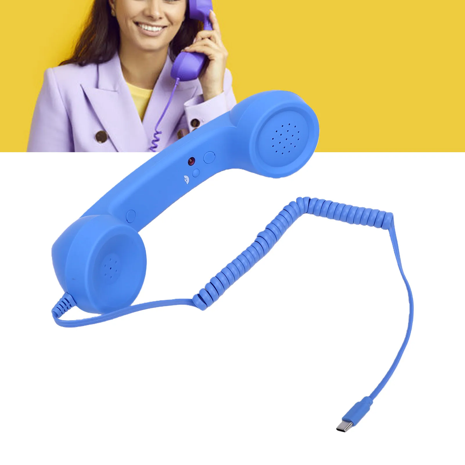 Retro Telephone Handset Type C Vintage Wired Handheld Cell Phone Receiver with Speaker and Microphone for Cell Mobile Video