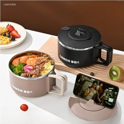1200ML Stainless Steel Lunch Box Instant Noodle Bowl with Lid Drainable Heatable Microwaveable Lightweight with Handle Dorm Room