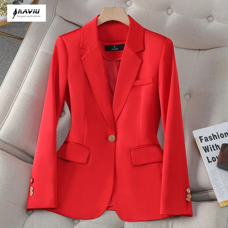 NAVIU New Arrival Spring Apricot Red Women Blazer Coat Long Sleeve Single Button Office Ladies Business Work Wear Formal Jacket