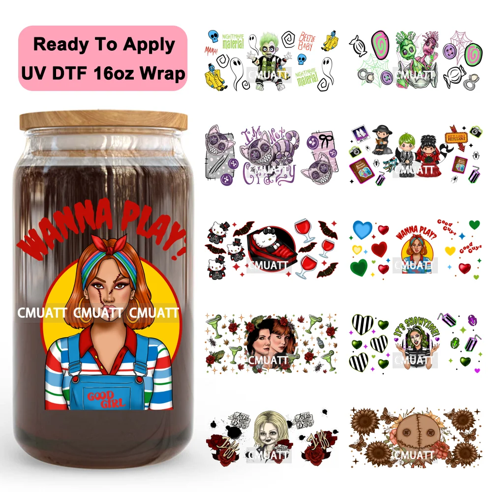 

Spooky Halloween Cartoon Killers 16OZ UV DTF Cup Wraps Ready To Apply Waterproof Transfer Stickers For Libbey Glass Can Tumbler