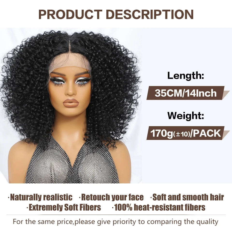 Parrucca anteriore in pizzo Parrucche sintetiche ricci crespi da donna Rosa Bionda Viola Blu Nero Marrone Parrucca anteriore in pizzo HD per donna africana 14 pollici