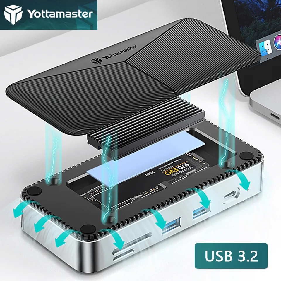 

Yottamaster 10 в 1 USB-док-станция M.2 SATA NVMe NGFF Внешний корпус M2 Корпус SSD HD Ящик для хранения HDMI RJ45 для портативных ПК