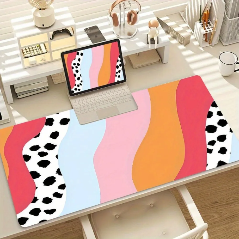 Fun style, colorful and variegated wave pattern design, high-quality rubber bottom, durable desk pad, office desk accessory