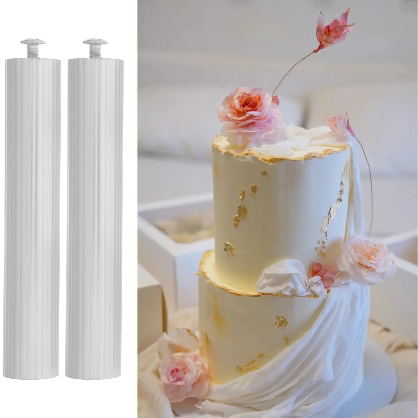 

2 шт. опорные стойки для торта, металлические стержни для подставки для торта, многослойный дисплей для десерта, стабильные алюминиевые опоры с плоским дном