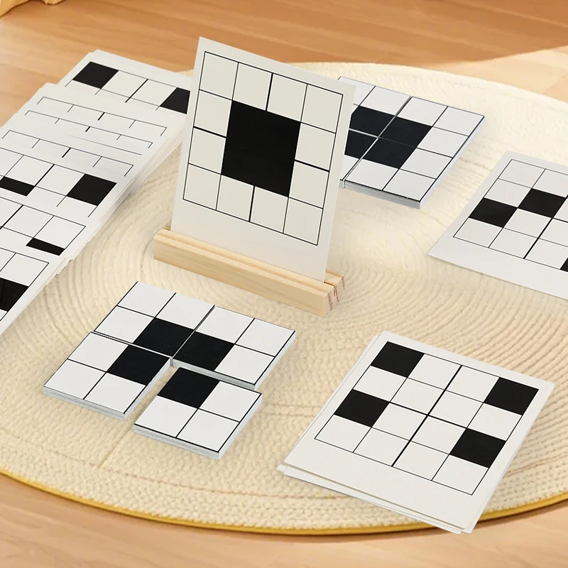 Wooden Black White Logic Puzzle Montessori Educational Toy Pattern Matching Brain Teaser IQ Training Tabletop Game Gift for Kids