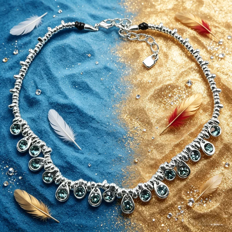 

Silver Textured Chain Necklace with Dangling Blue Gemstone Drops