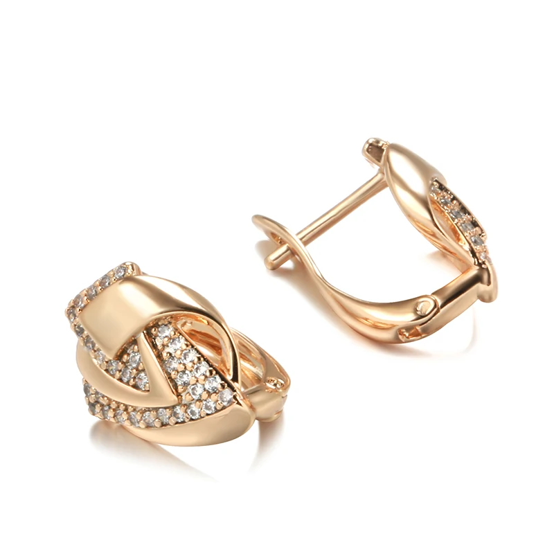 Kinel Fashion 585 Rose Gold Color Geometry Earrings for Women Micro-wax Inlay Natural Zircon Wedding Party Daily Jewelry New