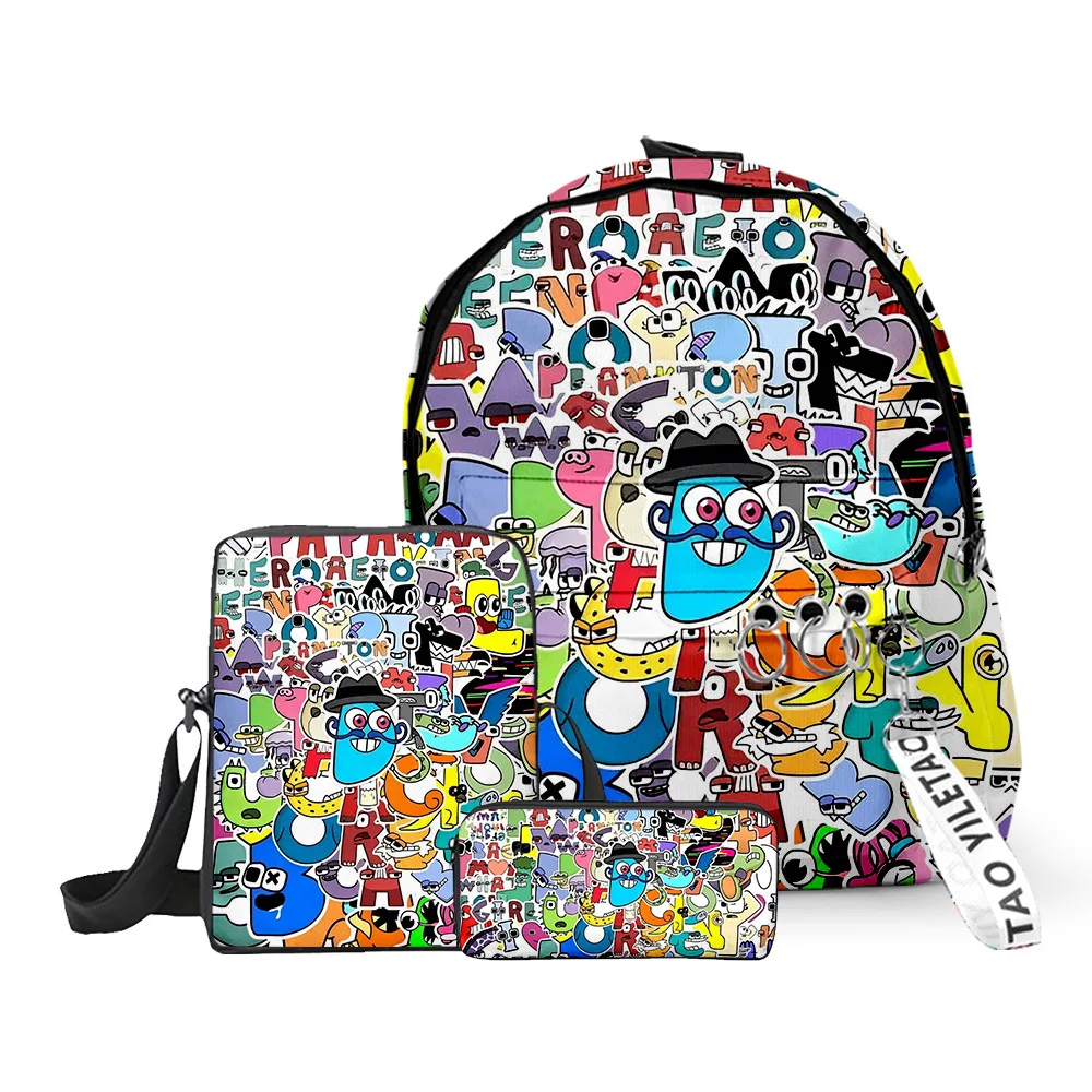 

Cartoon Popular Alphabet Lore 3D Print 3pcs/Set pupil School Bags Oxford Key Chain Backpack Inclined shoulder bag Pencil Case