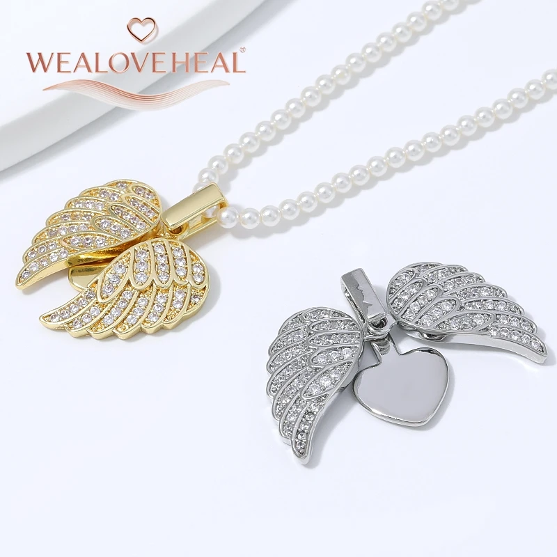 anhänger schmuckherstellung, 18K vergoldeter Messing-Anhänger mit Engelsflügeln und Herz für DIY-Schmuckherstellung, mikropavé-besetzter CZ-Flügel-Anhänger, DIY-Halskettenzubehör – Detail 15