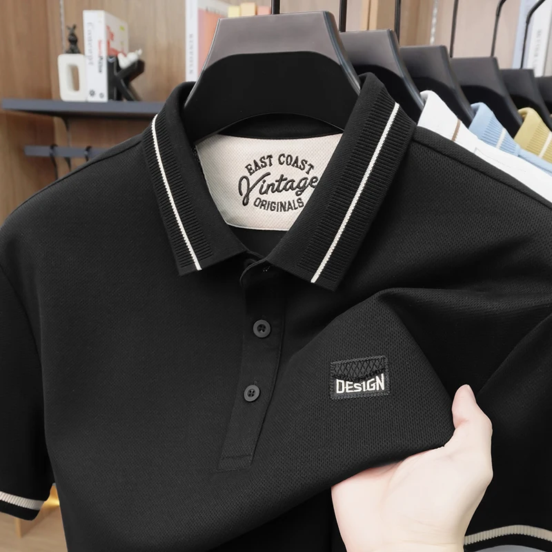 High end brand letter embroidered short sleeve polo shirt men new fashion casual summer comfort breathable silky cotton T-shirt