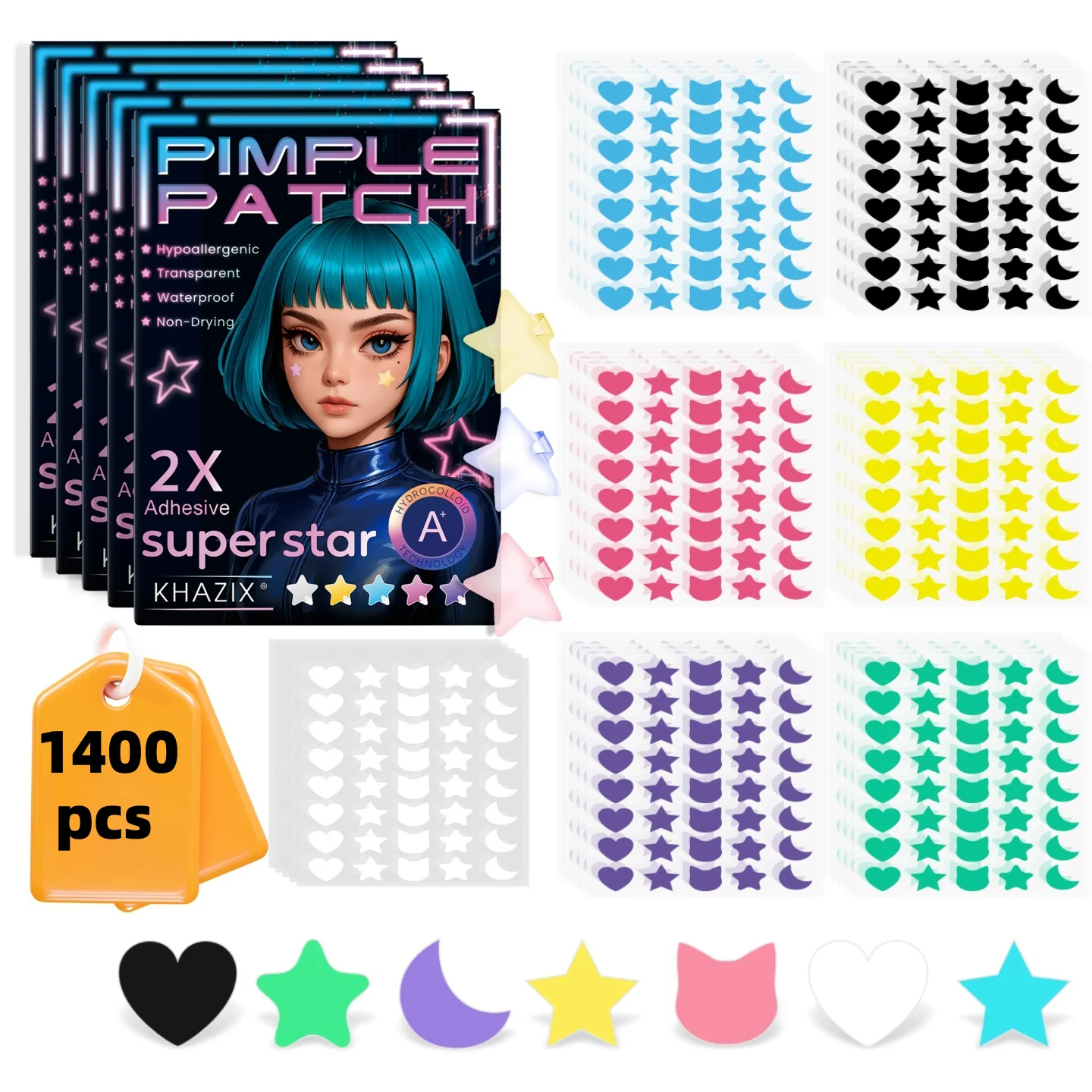 

1400 штук разноцветных патчей от прыщей со звездами, патчей от прыщей на лице, консилеров от прыщей и патчей от прыщей, ультратонких