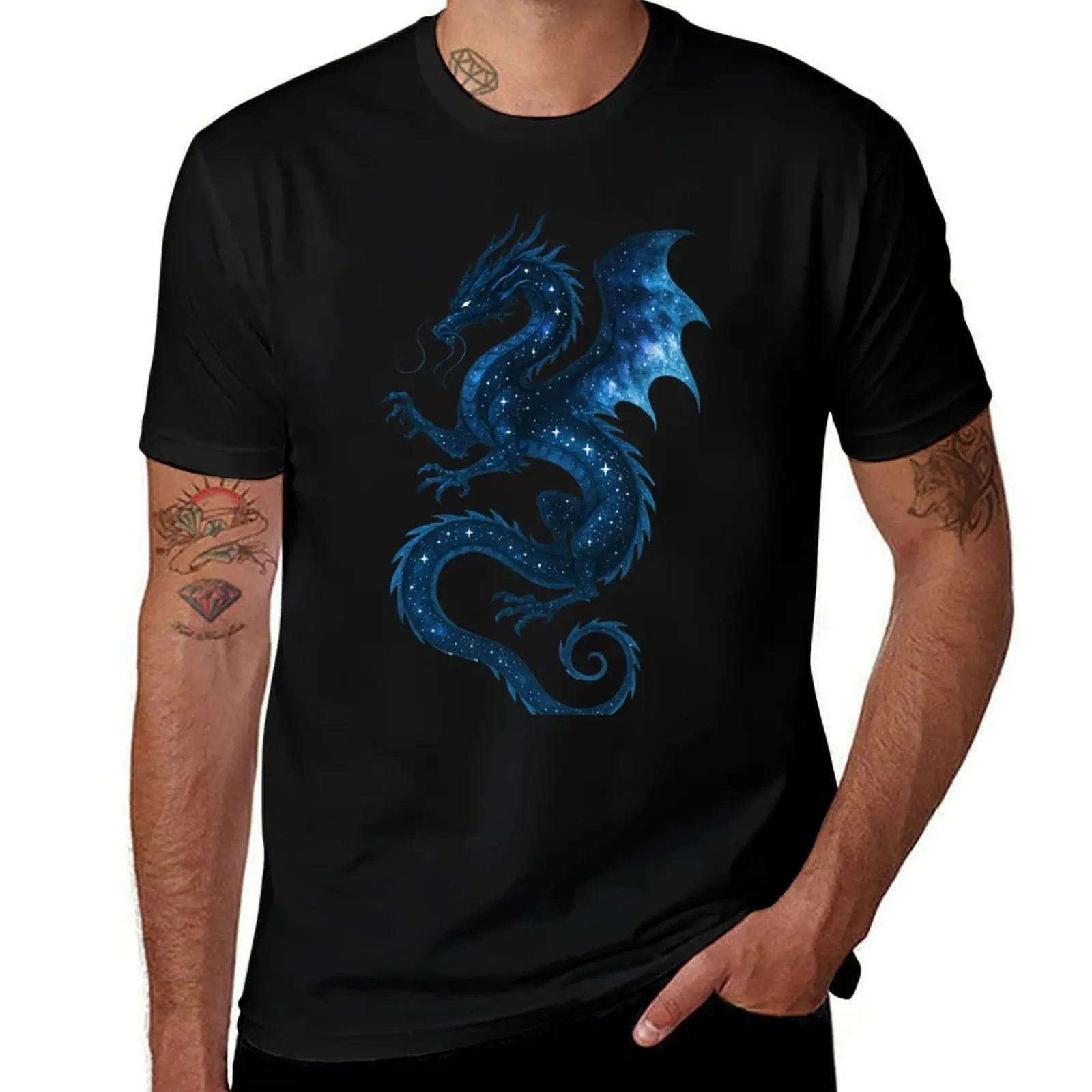 Celestial Dragon – Starry Cosmic Beast Illustration T-Shirt t shirt man designer T-Shirt