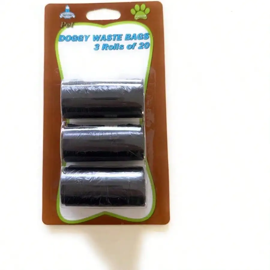 

Pet Doggy Waste Bags, 3 Rolls Of 20 Bags, Black