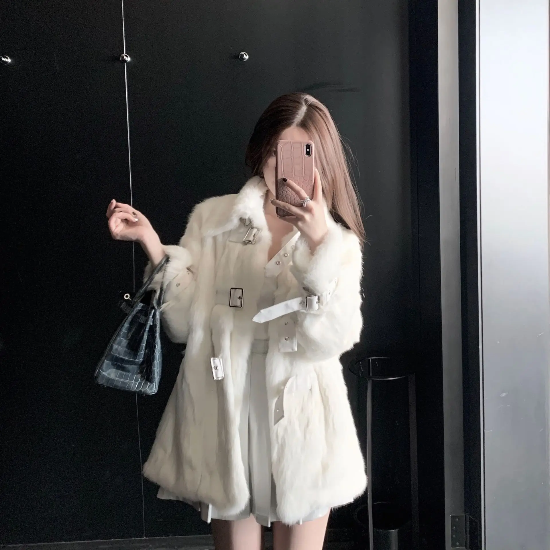 (Rabbit Beauty) New Fashion Fur Integrated Otter Rabbit Fur Medium Long Coat