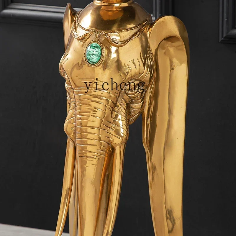 LSL French Light Luxury Retro Vollkupfer Europäischer Stil Nachahmung Malachitgrüner Keramikelefant