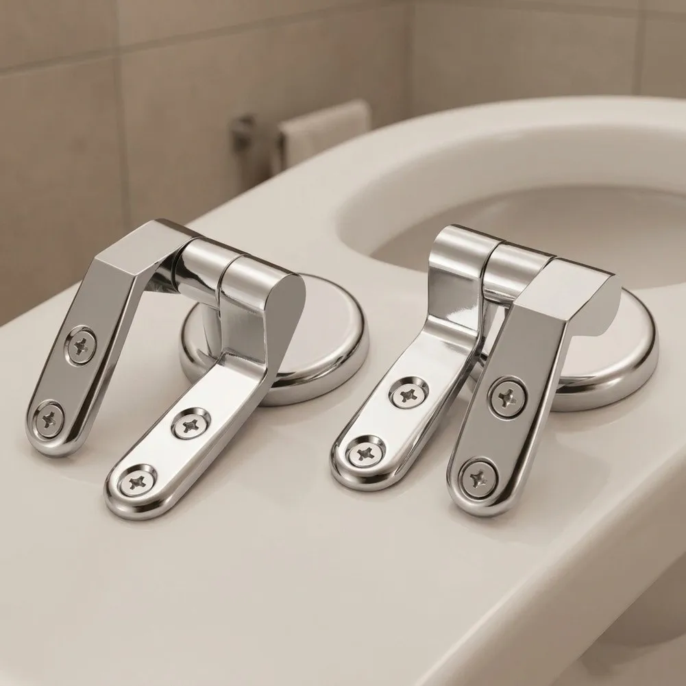 Replacement Toilet Seat Hinges Zinc Alloy 8x8x3cm Compatible with Most Standard Toilet Models Chrome Effect Finish