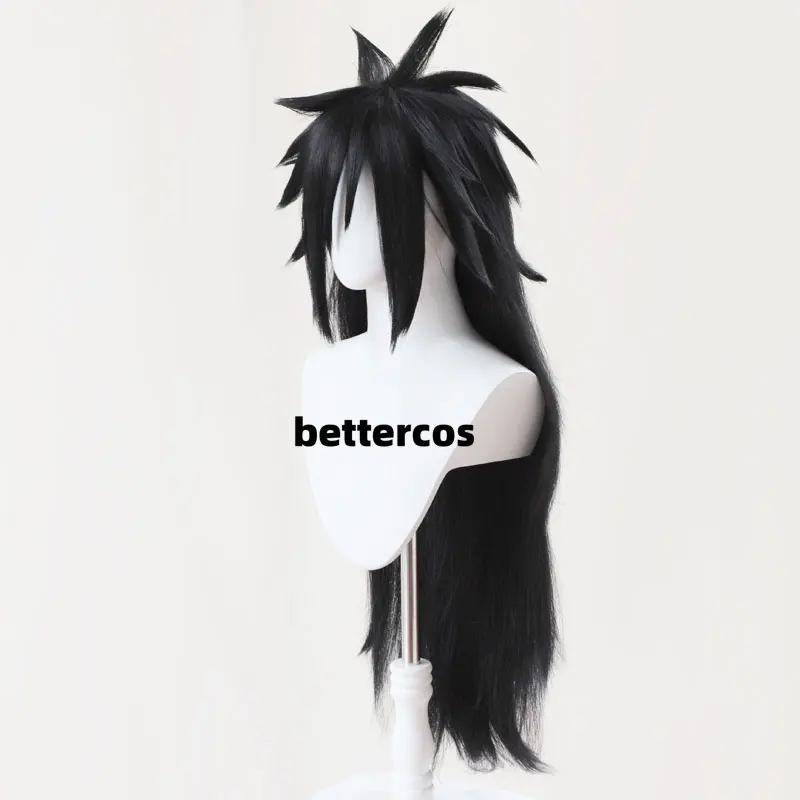 Perruque de cosplay Uchiha Madara Anime, cheveux synthétiques longs noirs, bonnet de perruque gratuit