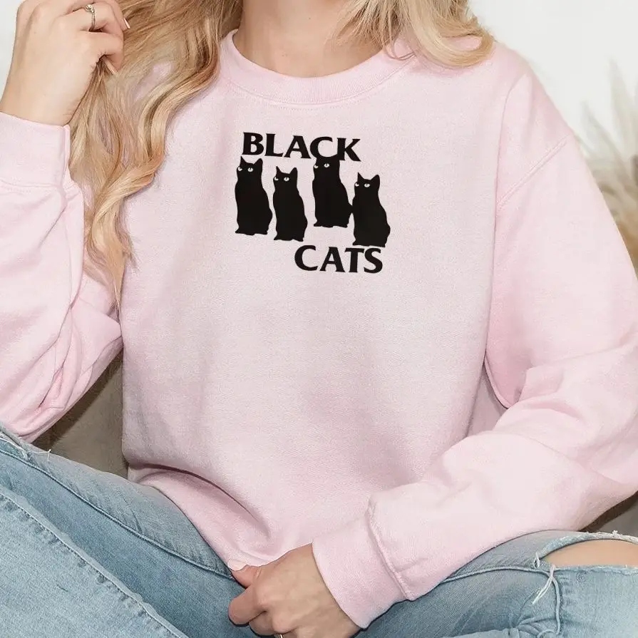 

Black Cats Casual Crewneck Sweatshirt Retro Vintage Sweatshirt Graphic Hoodies Y2K Daily Wear Unisex Versatile Stylish Pullover