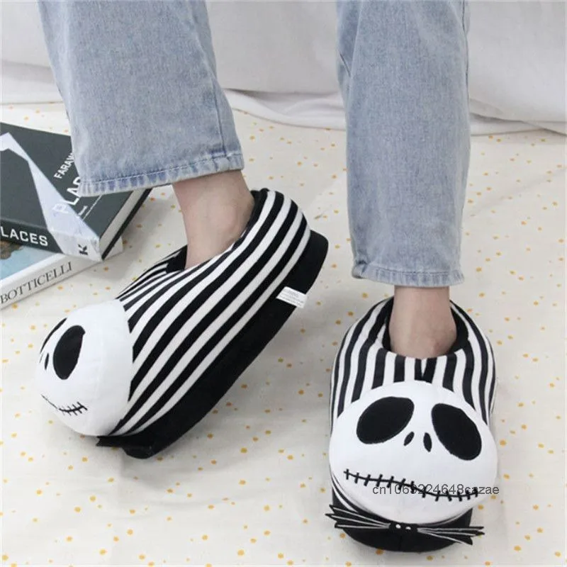 ديزني الكابوس قبل عيد الميلاد جاك الكرتون نعال قماش تصميم مضحك موضة النعال القطن الشتاء زوجين أحذية المنزل #3