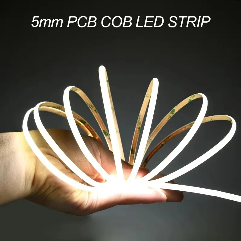 5mm COB LED Strip Lights PCB Ultra Thin 384LEDs/m Dimmable Flexible LED Tape RA90 DC12V/24V Warm Natural White Linear Lighting