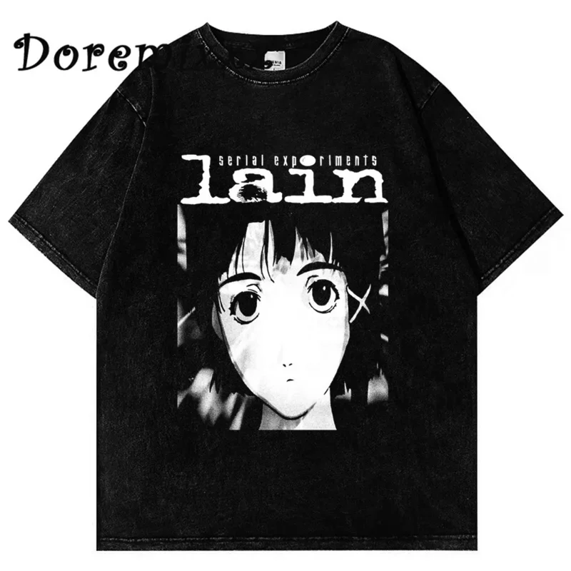 Serial Experiments Lain anime T-shirt Japanese manga new Harajuku tee shirt ullzang cartoon funny short sleeve washed T shirts