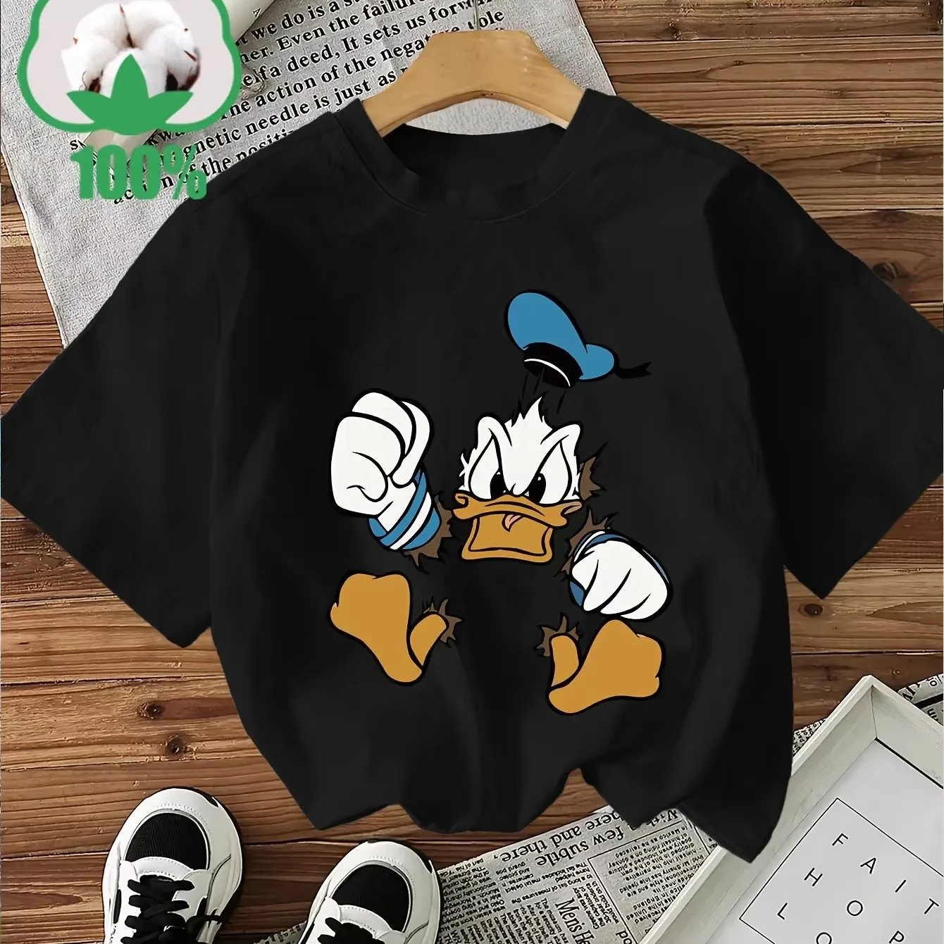 

Летняя футболка Disney Donald Duck для мальчиков и девочек - повседневная спортивная свободная удобная детская рубашка из чистого хлопка с короткими рукавами