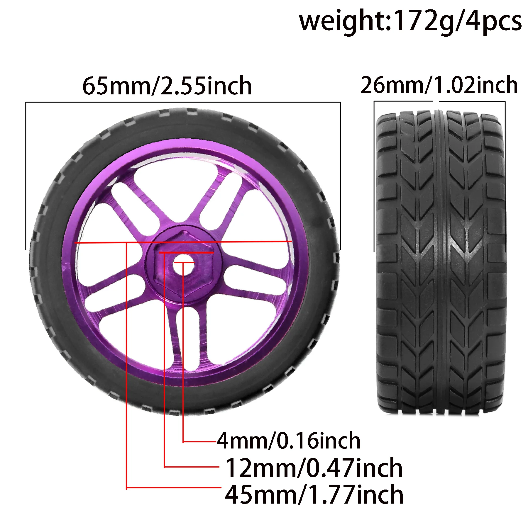 RED SPIDER 4Pcs 1/10 RC  On Road Car Rubber  Metal Wheel Rims 12mm Hex Hub Set for 1/10 Scale Drift Touring Car Accessories