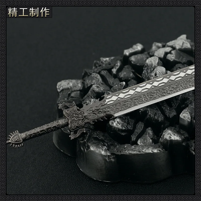 22cm Buddhist Monk's Blade Machete Sabre Keychain Ancient All-metal Cold Weapons Model 1/6 Doll Equipment Replica Miniatures Toy