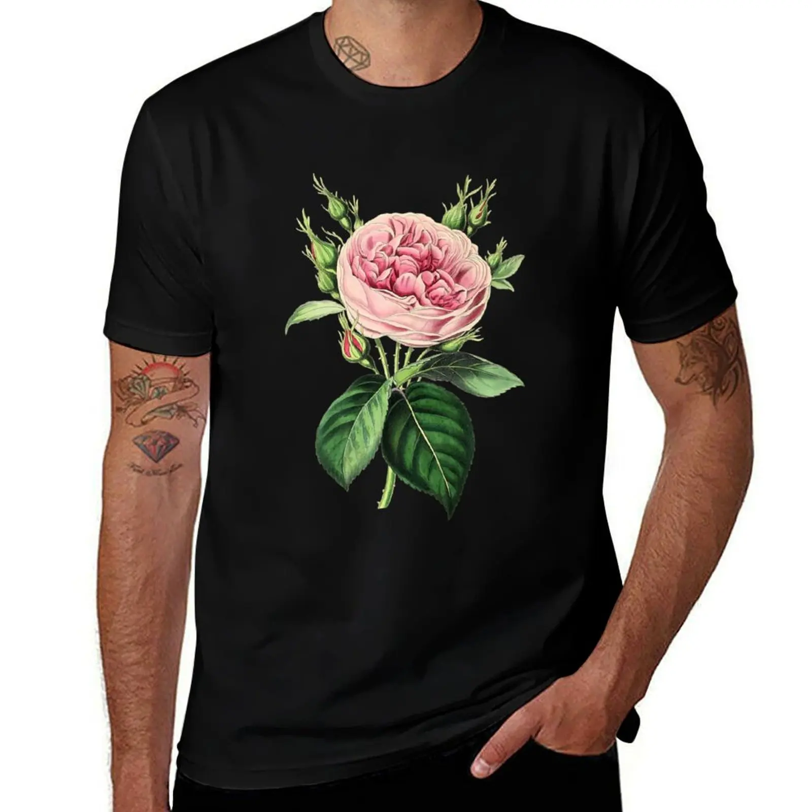 

Pink Rose Vintage Aesthetic Botanical Floral Flowers T-Shirt t shirts for man cotton t shirt personalised T-shirt
