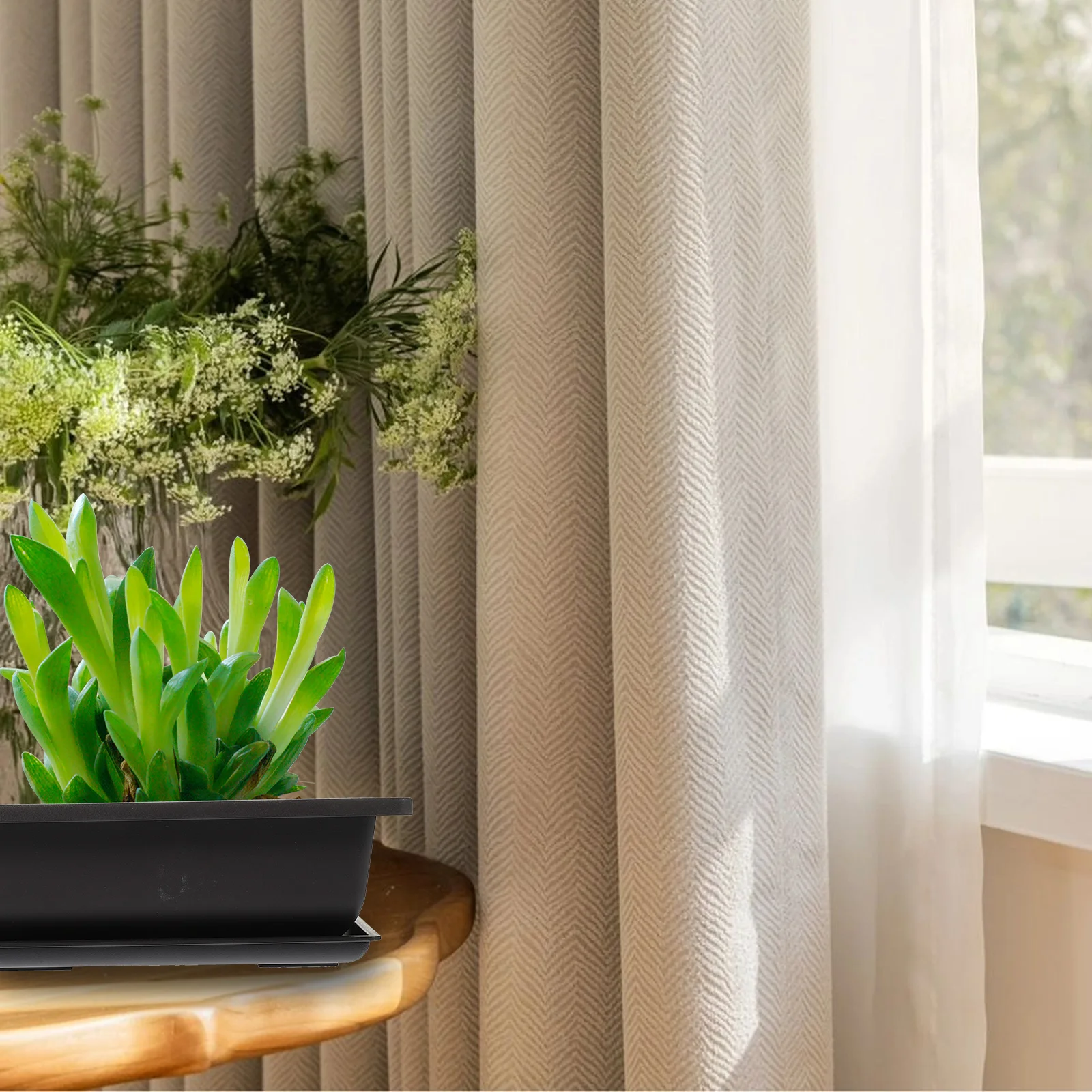 

1Set Plastic Succulents Planter Pot with Saucer Rectangular Flower Pot for Small Plants Bonsai Decorative Home Office Balcony