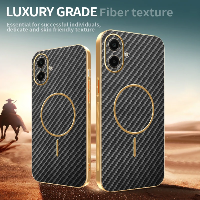 For Samsung Galaxy A05 A05S A06 A07   electroplated carbon fiber magnetic fingerprint-resistant shockproof phone case