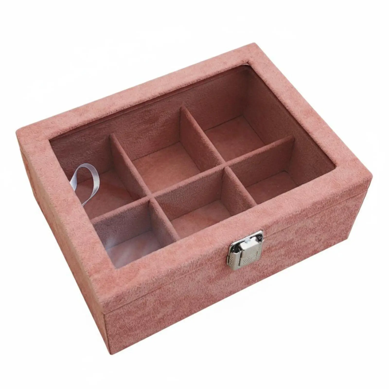 Elegant Flannel Jewelry Storage Box with Glass Lid Watch Bracelet Organizer Display Case for Dressing Table