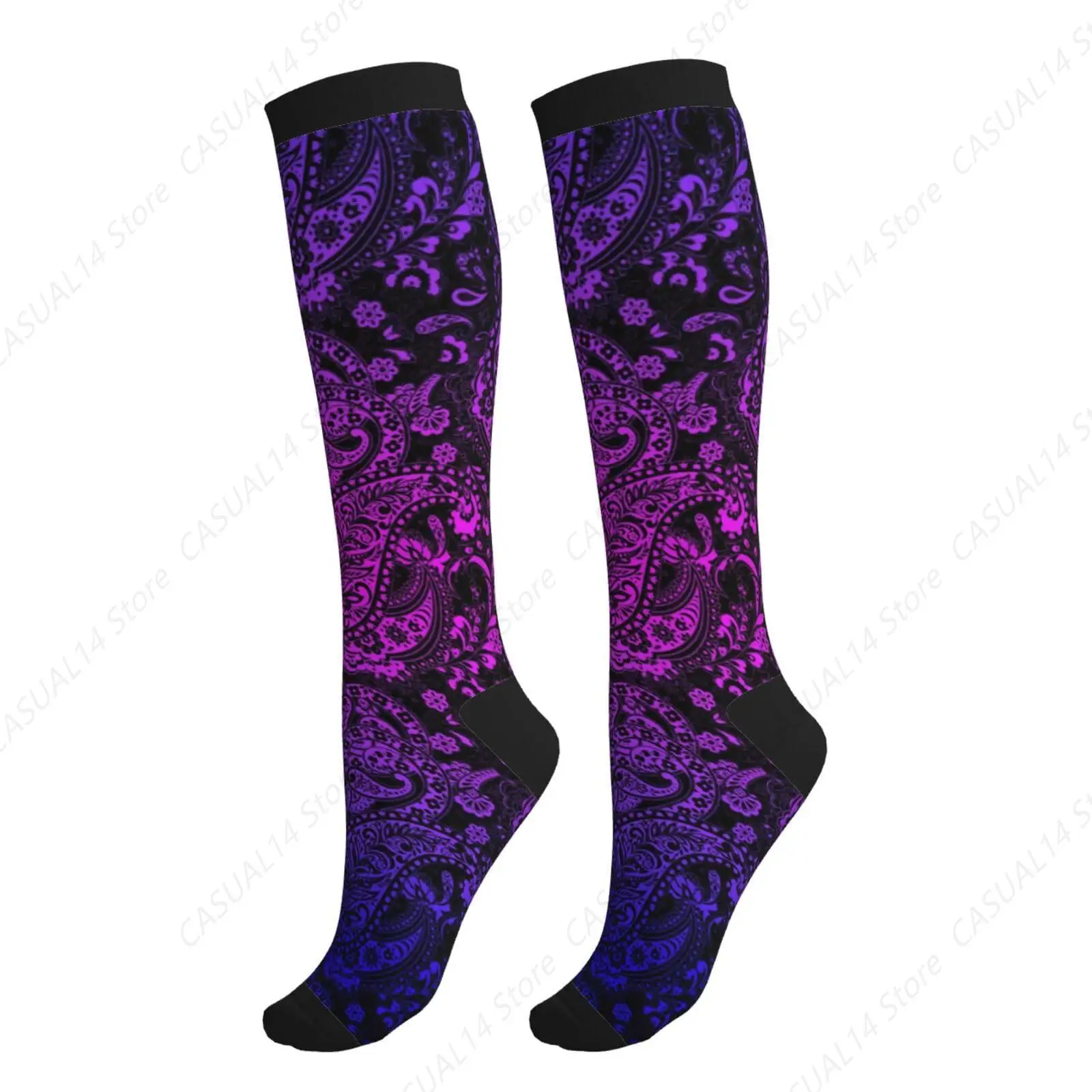 

Paisley Compression Socks for Women Men Knee High Support Circulation Stockings for Athletic Running Cycling Flying