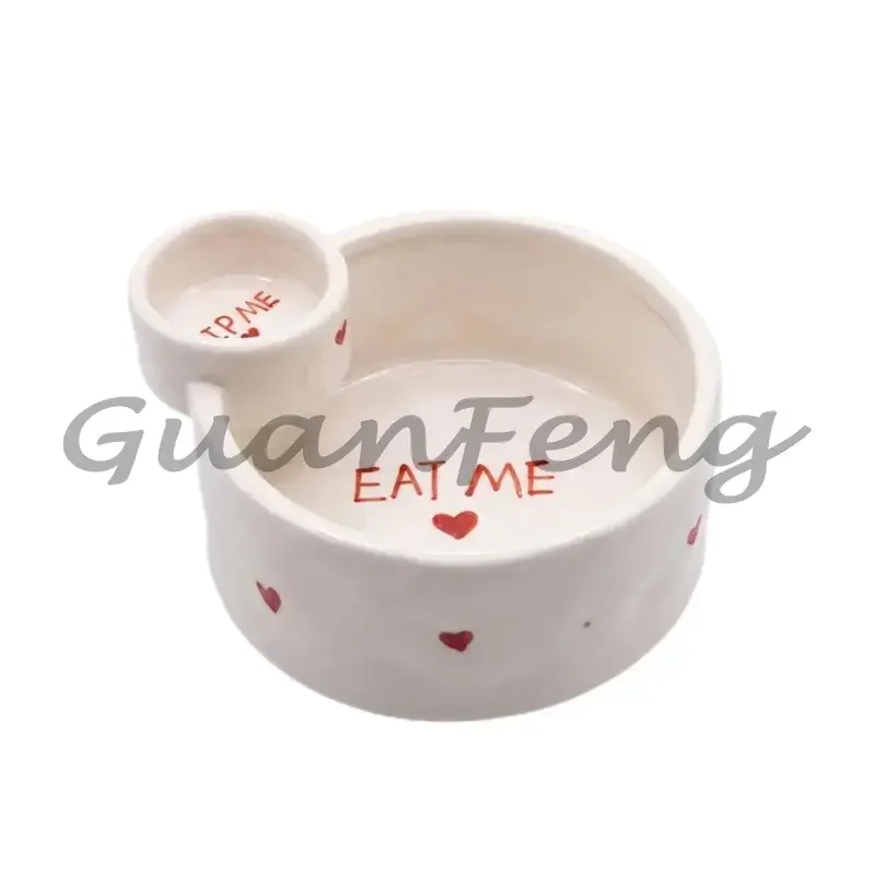 Stoneware French Fry Bowl with Built-in Sauce Cup , Multi Purpose Bowl for Fries & Fruit Salad