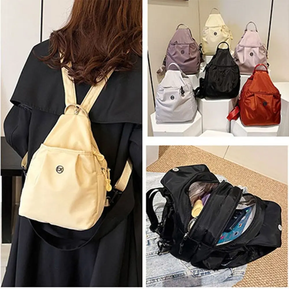 Solid Color Oxford Fabric Backpack Light Weight Nylon Casual Crossbody Bag Adjustable Strap Large Capacity