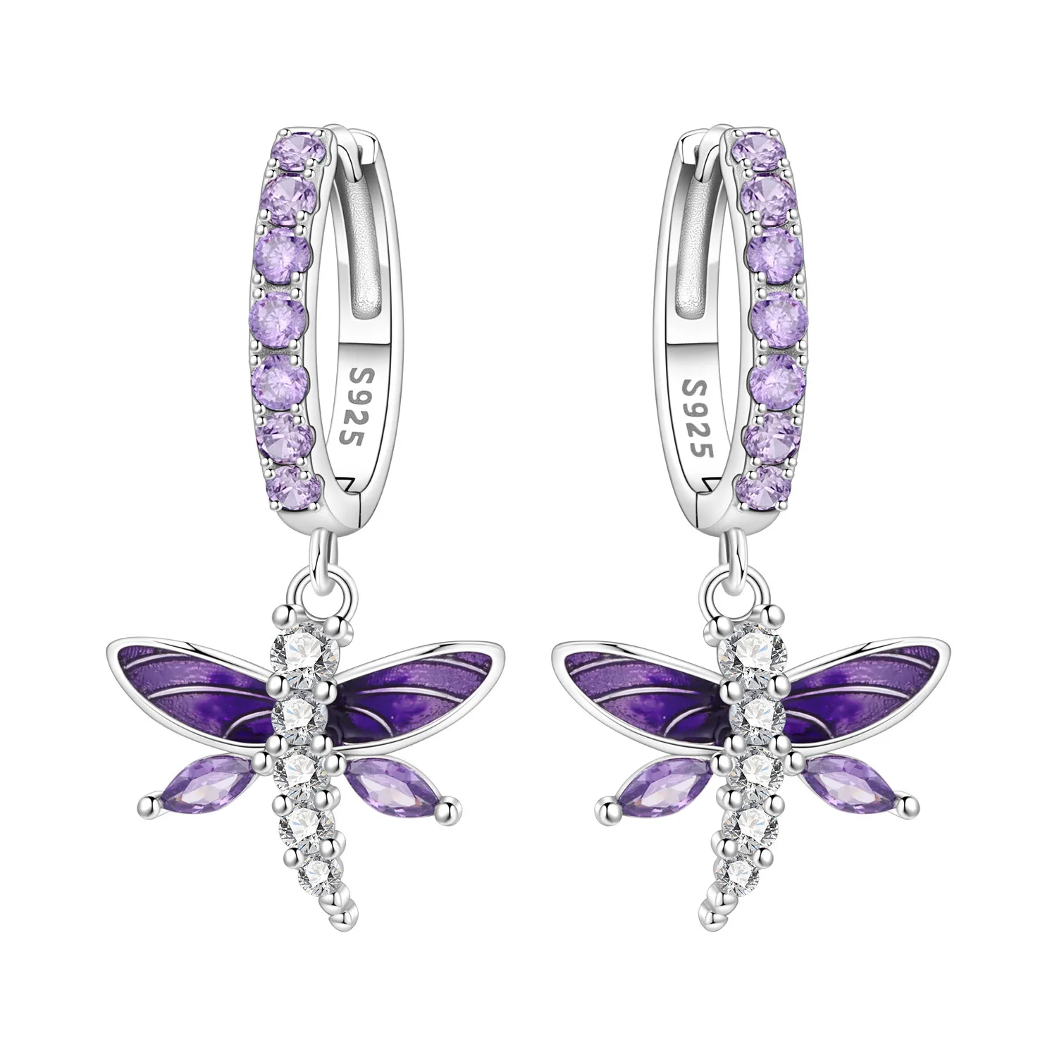 

PANPOKI 925 Sterling Silver Purple Zircon Dragonfly Insect Drop Earrings Women Earrings Charm Versatile Party Jewelry Gifts