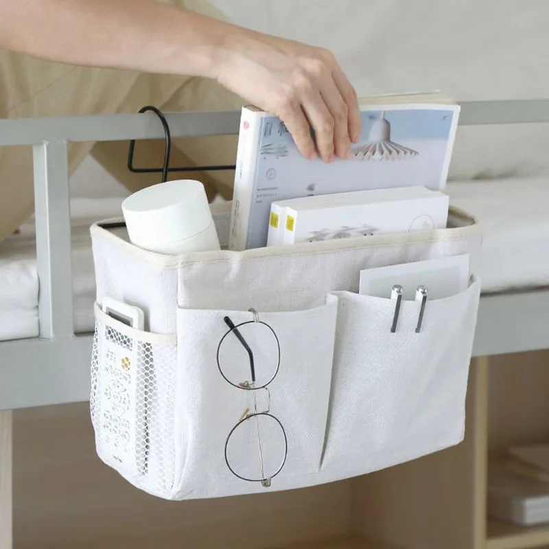 Multifunctional Bedside Sofa Hanging Storage Bag, Fabric Hanging Basket Bedside Shelves for Dormitory and Apartment Storage