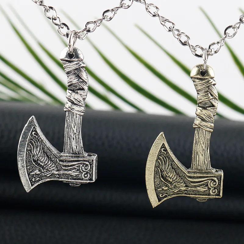 خمر الشمال فايكنغ الذئب وأودين الغراب الفأس قلادة قلادة الشرير شخصية الرجال قلادة الملابس مجوهرات اكسسوارات هدية