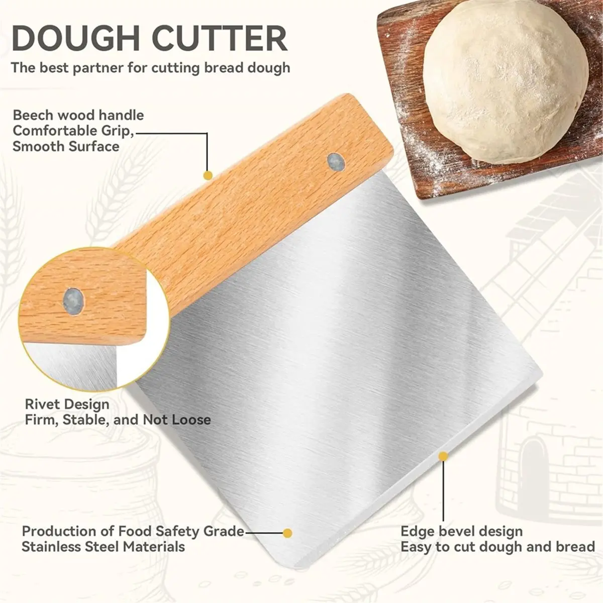 Light Weight Dough Beater, Bread Making Tools and Supplies, Sourdough Beater, with Dough Cutting, Sourdough Cutter,Cutting Tool