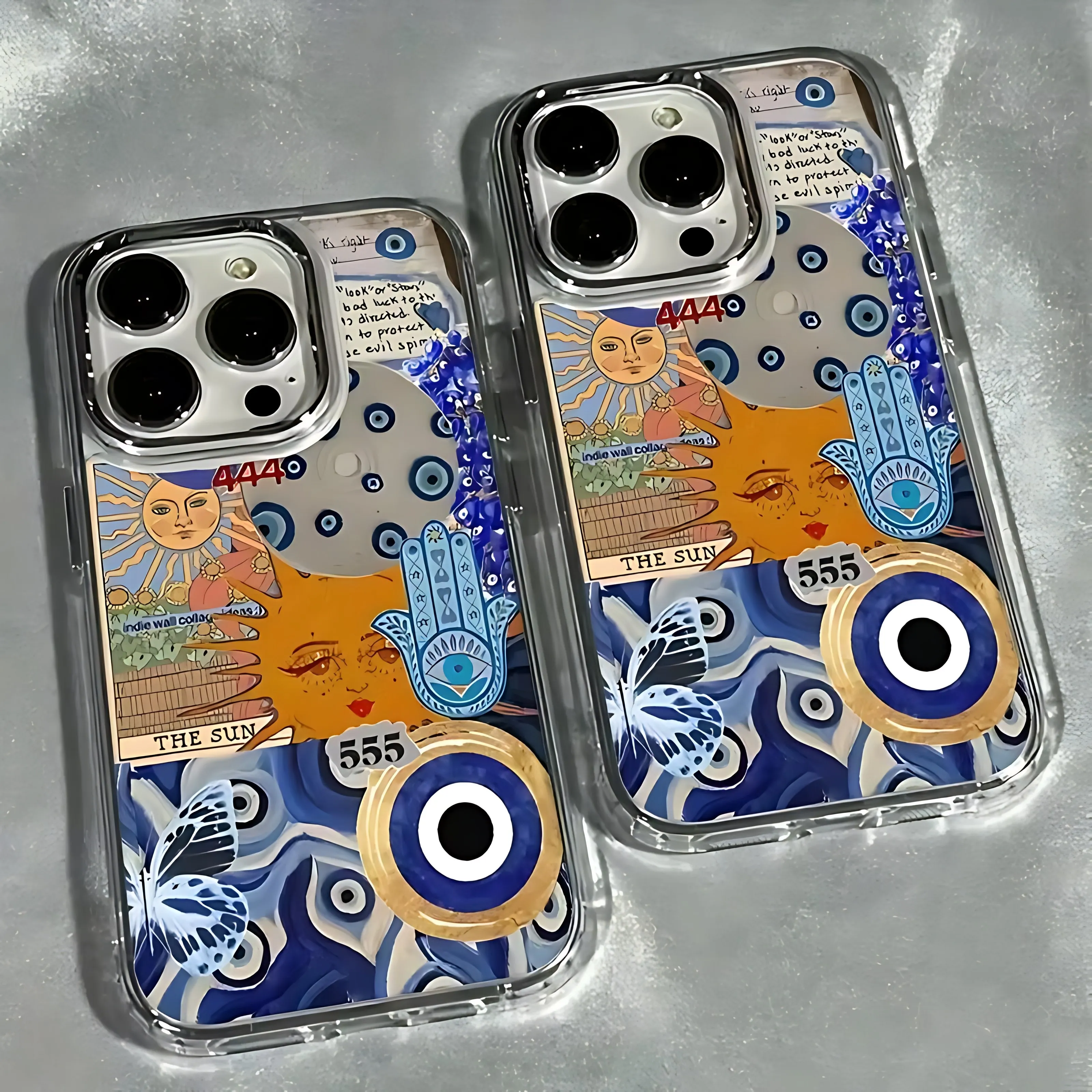 Böser Blick Collage Textur Handyhülle für iPhone 17 16e 16 15 14 13 12 11 mini Pro Max X XR XSMAX 8 7 Air Plus Transparente Hülle
