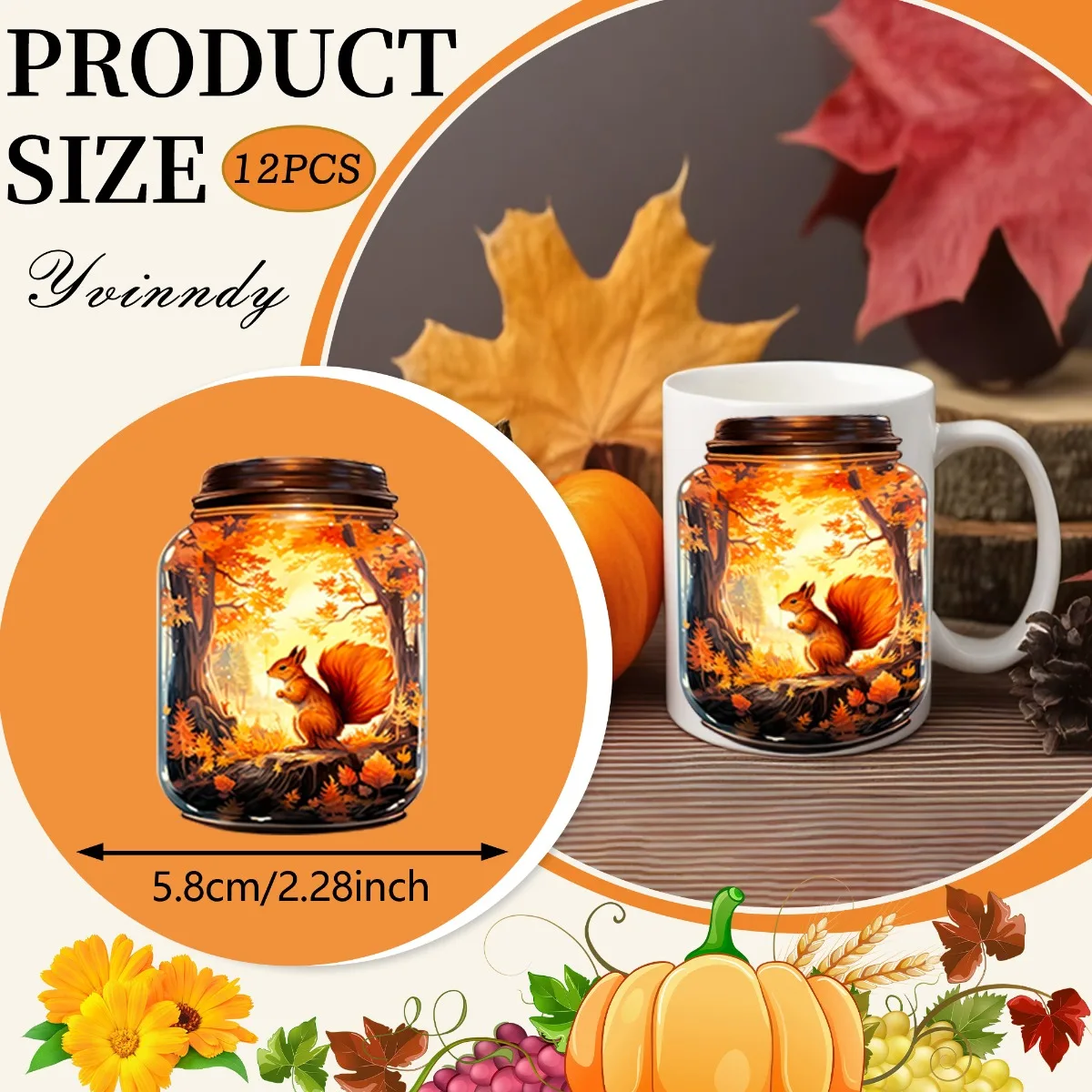 12PCS/SET Autumn In The Forest DIY Light Beigeny Tumblers Wrap Decorative Transfer Paper High Self-adhensive Wraps R