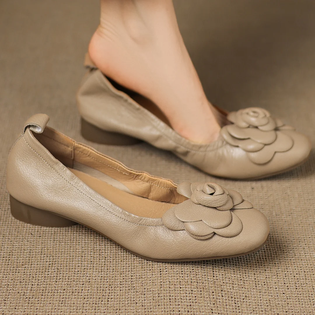 

Женские балетки без шнуровки из овчины с круглым носком и цветочным декором, высококачественная мягкая удобная повседневная обувь на низком каблуке толщиной 2,5 см