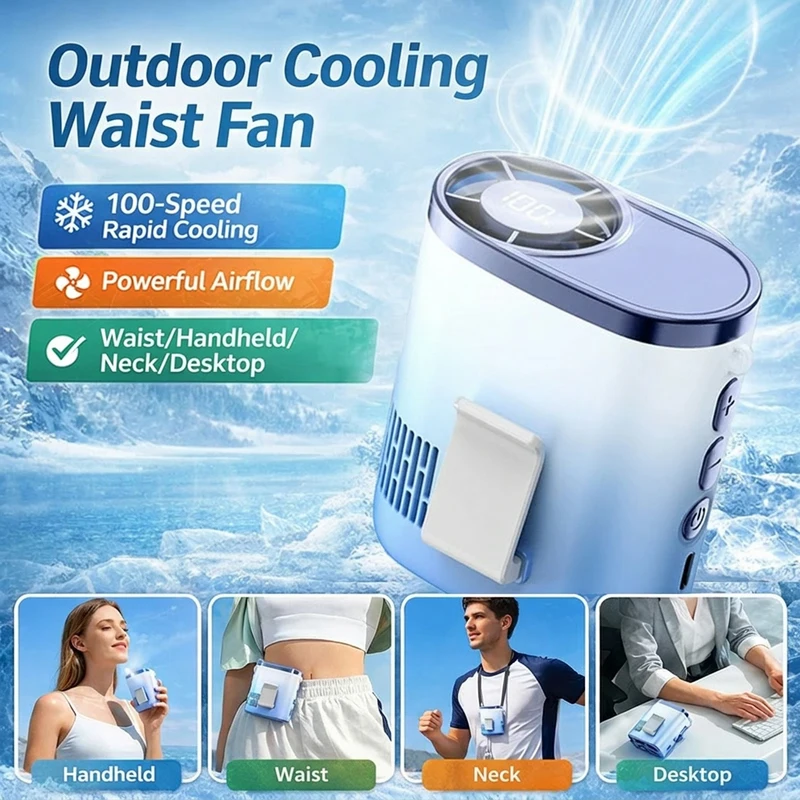 

USB Rechargeable Waist Clip Fan Portable Personal Cooling Fan Strong Wind for Outdoor Construction Work Travel