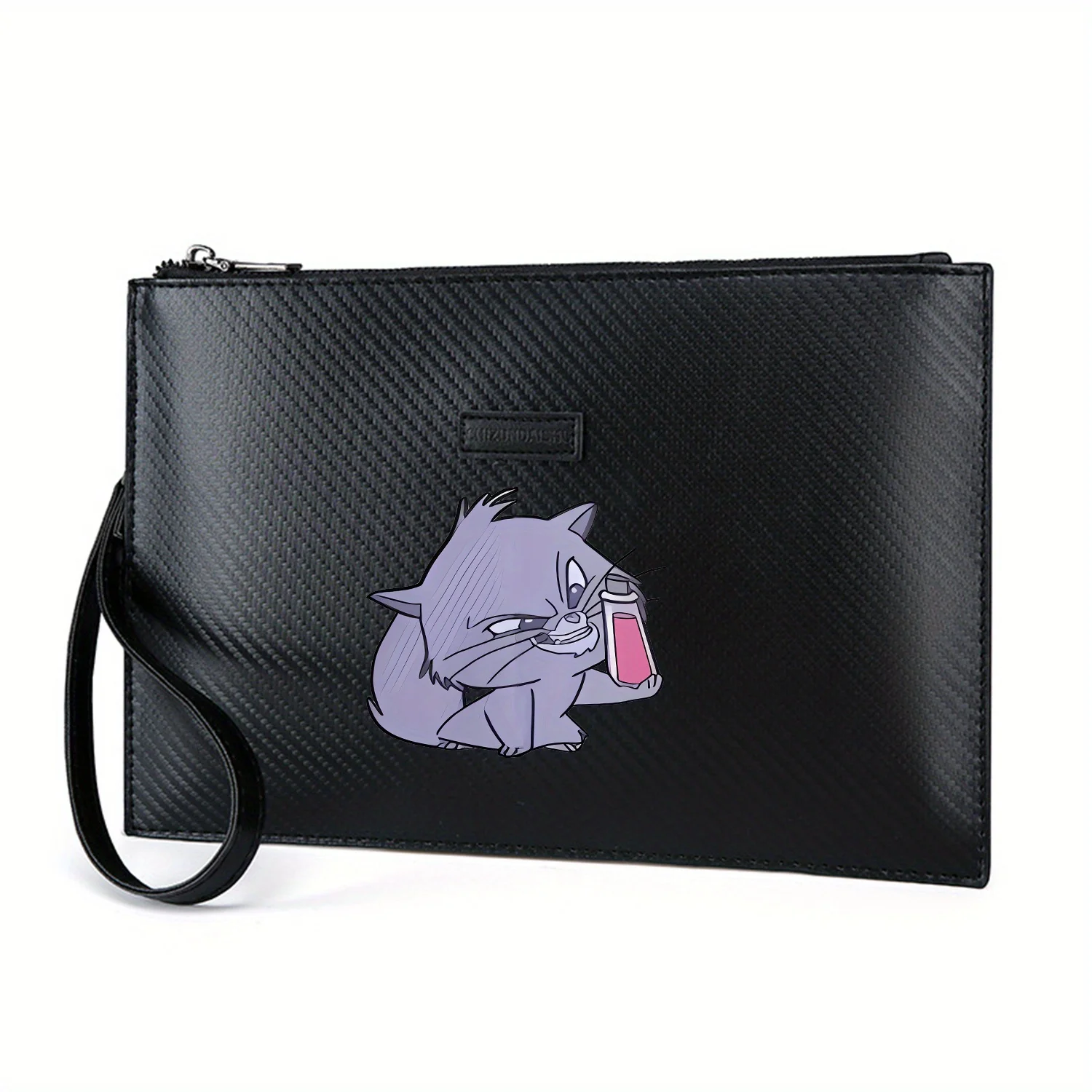 حقيبة يد رجالية من البولي يوريثان مطبوعة أنيقة على شكل قطة كرتونية مع زجاجة وردية، عصرية وعملية للحمل اليومي #1